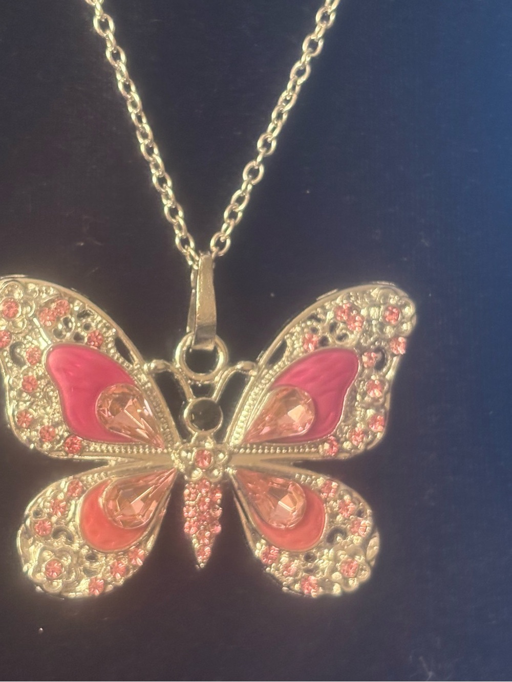 Delicate Pink Crystal Butterfly Necklace